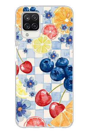 Samsung Galaxy A12-M12 Uyumlu Sulu Boya Meyve ve Çiçek Desenli Baskılı Silikon Kılıf