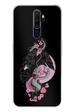Oppo A5/A9 2020 Uyumlu Pembe Siyah Yılan Baskılı Silikon Kılıf