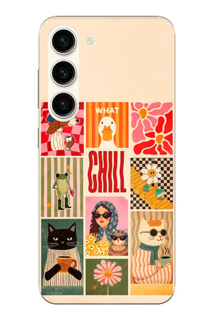 Samsung Galaxy S23 Uyumlu Cool Chill Krem Pop Art Kolaj Baskılı Silikon Kılıf
