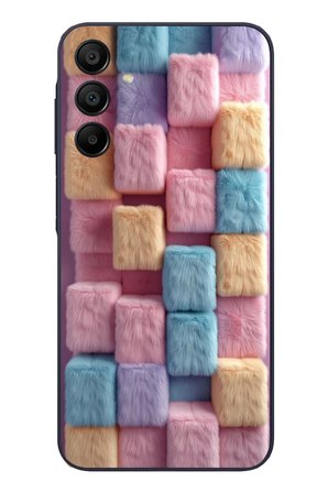 Samsung Galaxy A15 Uyumlu Pembe Tüylü Kareler Baskılı Silikon Kılıf