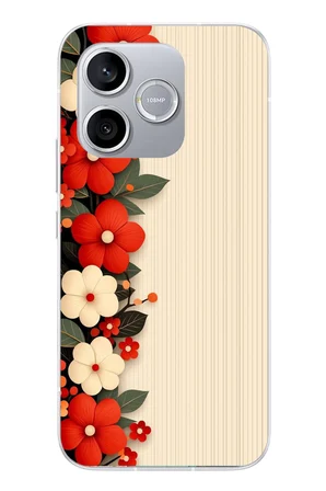 Honor 600 Lite Uyumlu Kırmızı Beyaz Çiçekler Baskılı Silikon Kılıf