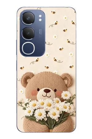 Vivo Y19s Uyumlu Arı ve Papatya Sevimli Ayıcık Baskılı Silikon Kılıf