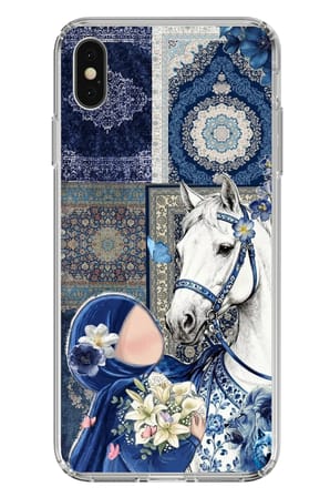 iPhone X-XS Uyumlu Geleneksel Motifli Beyaz At Baskılı Silikon Kılıf