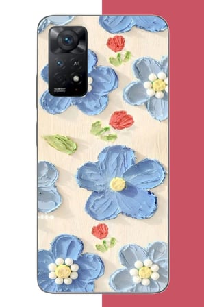 Redmi Note 11E Uyumlu tuvaldeki mavi çiçek Baskılı Silikon Kılıf