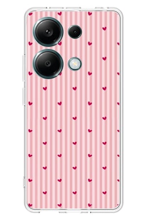 Redmi Note 13 PRO 4G Uyumlu Pembe Çizgili ve Mini Kalp Baskılı Silikon Kılıf