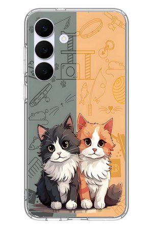 Samsung Galaxy S25 FE Uyumlu Sarı ve Siyah Kedi Baskılı Silikon Kılıf