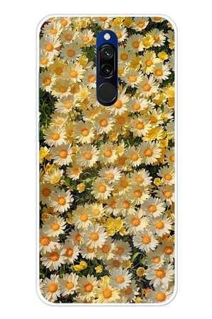 Redmi 8 Uyumlu Papatya Bahçesi Sulu Boya Baskılı Silikon Kılıf