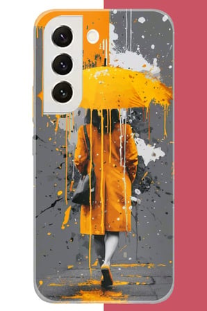 Samsung Galaxy S22 Uyumlu sarı şemsiyeli kadın Baskılı Silikon Kılıf