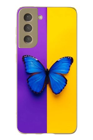 Samsung Galaxy S21 FE Uyumlu Mor Sarı Kelebek Baskılı Silikon Kılıf