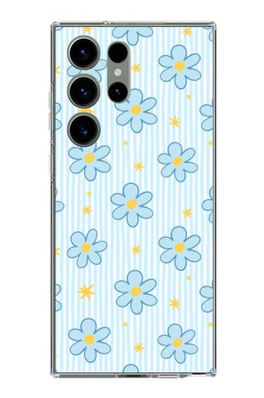 Samsung Galaxy S23 ULTRA Uyumlu Mavi Çizgili ve Sarı Papatya Baskılı Silikon Kılıf