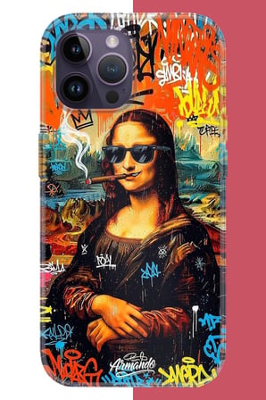 iPhone 14 PRO MAX Uyumlu Mona Lisa Graffiti Baskılı Silikon Kılıf