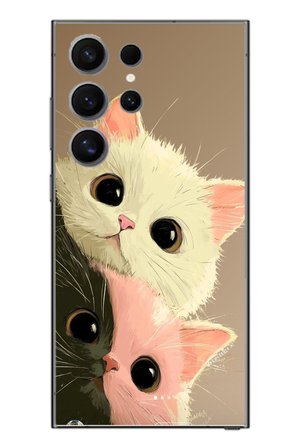 Samsung Galaxy S24 Ultra Uyumlu Pembe Siyah Beyaz Kedi Baskılı Silikon Kılıf