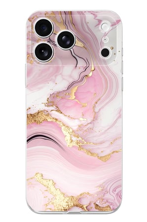 İphone 17 PRO Uyumlu Pembe Mermer Baskılı Silikon Kılıf