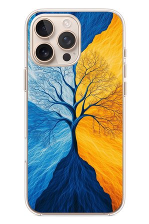 İphone 16 Pro Max Uyumlu Sarı Mavi Ağaç Baskılı Silikon Kılıf