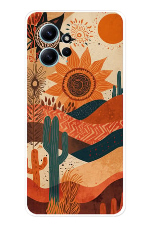 Redmi Note 12 4G Uyumlu Etnik Güneş ve Mandala Figürlü Toprak Tonları Baskılı Silikon Kılıf