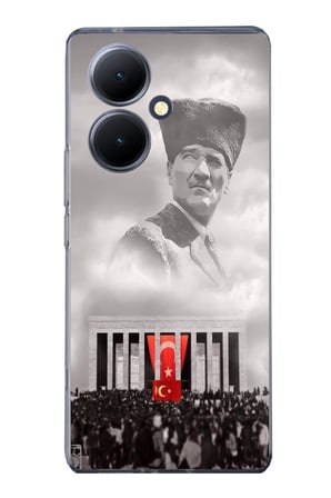 Vivo V29 Lite 5G Uyumlu Bulutların Üzerindeki Lider Kalpaklı Atatürk Baskılı Silikon Kılıf
