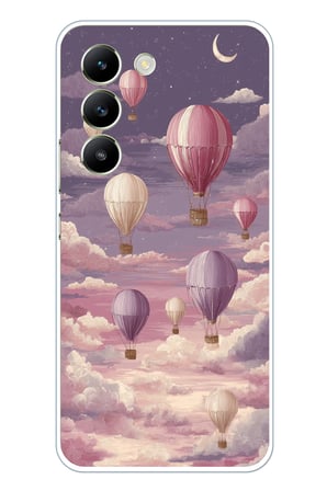 Vivo V30 Lite Uyumlu Mor Gökyüzü ve Uçan Balon Baskılı Silikon Kılıf