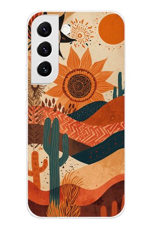 Samsung Galaxy S22 Uyumlu Etnik Güneş ve Mandala Figürlü Toprak Tonları Baskılı Silikon Kılıf