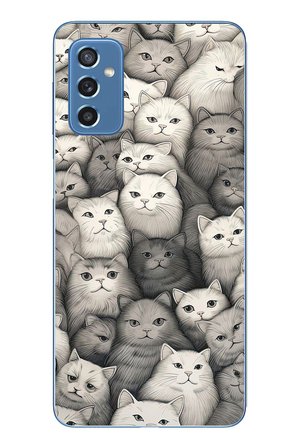 Samsung Galaxy M52 Uyumlu Kara Kalem Kediler Baskılı Silikon Kılıf