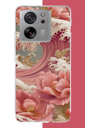 Xiaomi Mi 13T-13T PRO Uyumlu pembe çiçekli dalga Baskılı Silikon Kılıf