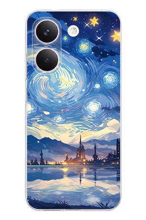 POCO X8 PRO Uyumlu Yıldızlı Gökyüzü ve Şehir Silüeti Baskılı Silikon Kılıf