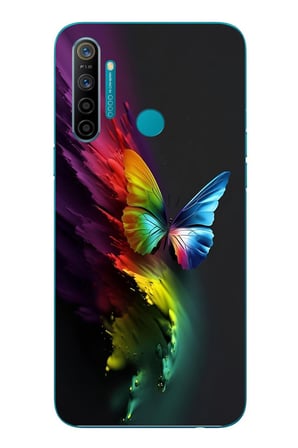 Realme 5i Uyumlu Gökkuşağı Kelebeği Baskılı Silikon Kılıf