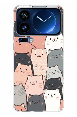 Xiaomi 17 Pro Max Uyumlu Pufi Kedicikler Tasarımlı Baskılı Silikon Kılıf