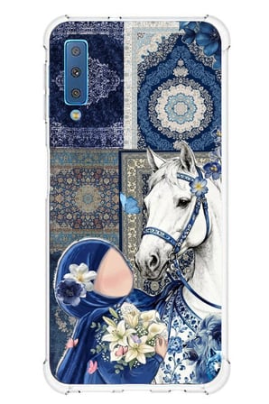 Samsung Galaxy A7 2018 Uyumlu Geleneksel Motifli Beyaz At Baskılı Silikon Kılıf