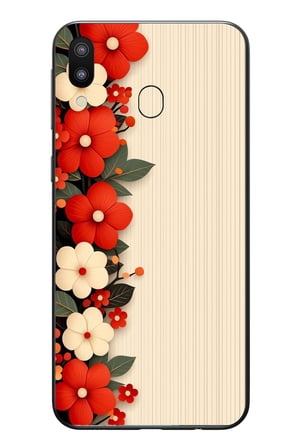 Samsung Galaxy M31 Uyumlu Kırmızı Beyaz Çiçekler Baskılı Silikon Kılıf