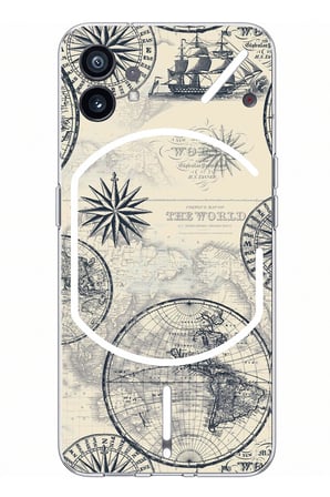 Nothing Phone (1) Uyumlu Vintage Dünya Haritası ve Pusula Baskılı Silikon Kılıf