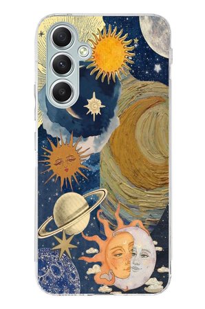 Samsung Galaxy A34 Uyumlu Güneş ve AY Evren Tasarımlı Baskılı Silikon Kılıf