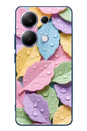Poco X7 Pro Uyumlu Pastel Damlalıklı Yapraklar Baskılı Silikon Kılıf