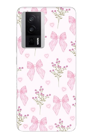 POCO F5 PRO Uyumlu Pembe Çiçek ve Fiyonklar Baskılı Silikon Kılıf