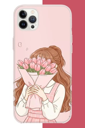 iPhone 12 PRO MAX Uyumlu lale buketli kız Baskılı Silikon Kılıf