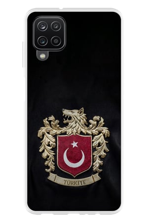 Samsung Galaxy A22-M22-M32 Uyumlu Türk Sembolü Kurt ve Bayrak Desenli Baskılı Silikon Kılıf