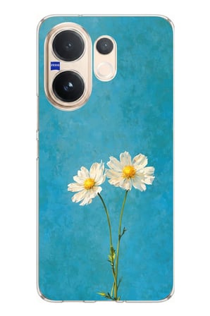 Vivo V60 Uyumlu İki Beyaz Çiçek Tasarımlı Turkuaz Baskılı Silikon Kılıf