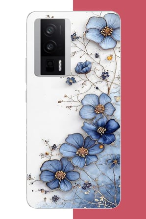 POCO F5 PRO Uyumlu mavi çiçek Baskılı Silikon Kılıf