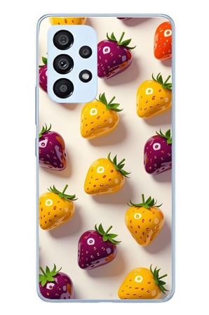 Samsung Galaxy A53 Uyumlu Sarı Kırmızı Çilekler Baskılı Silikon Kılıf