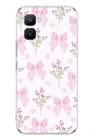İnfinix GT 50 Pro Uyumlu Pembe Çiçek ve Fiyonklar Baskılı Silikon Kılıf