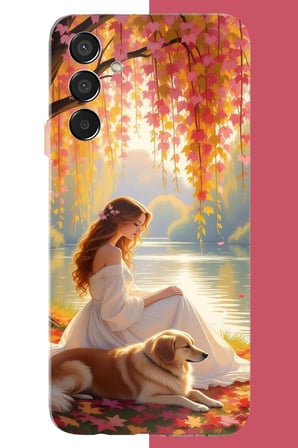 Samsung Galaxy M15 Uyumlu kadın ve köpek Baskılı Silikon Kılıf