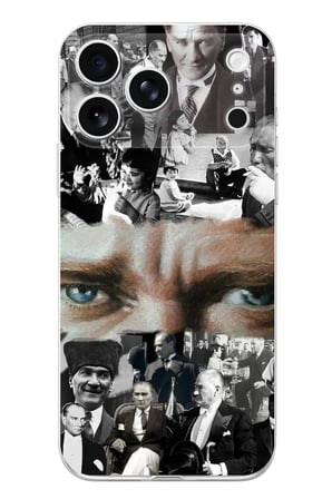 İphone 17 PRO Uyumlu Atatürk Renkli Kolaj Gözler Baskılı Silikon Kılıf