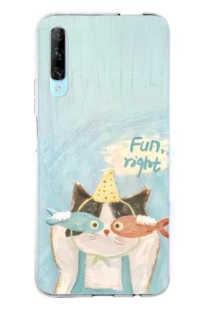 Huawei P Smart PRO Uyumlu Balıklı Gözlüklü Komik Kedi Baskılı Silikon Kılıf