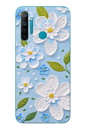 Realme 5i Uyumlu Mavi Papatyalar Baskılı Silikon Kılıf