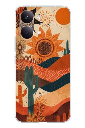POCO X8 PRO MAX Uyumlu Etnik Güneş ve Mandala Figürlü Toprak Tonları Baskılı Silikon Kılıf