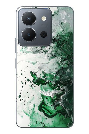 Vivo Y36 Uyumlu Yeşil Beyaz Dalgalar Baskılı Silikon Kılıf