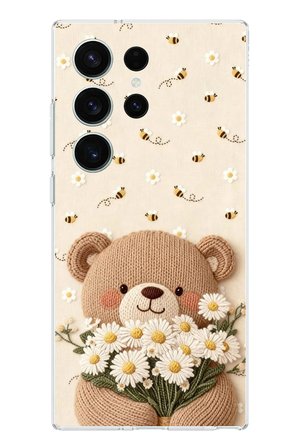 Samsung Galaxy S26 Ultra Uyumlu Arı ve Papatya Sevimli Ayıcık Baskılı Silikon Kılıf