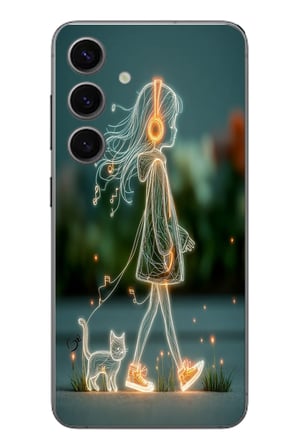 Samsung Galaxy S24 Uyumlu Kedili Neon Kız Baskılı Silikon Kılıf