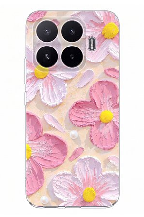 Xiaomi 17T Uyumlu Pembe Beyaz Çiçekler Sulu Boya Baskılı Silikon Kılıf