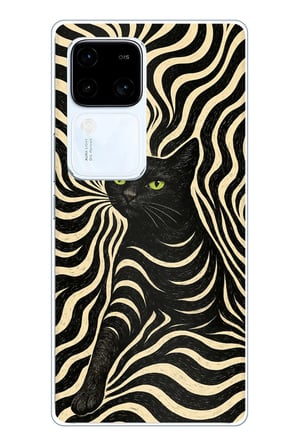 Vivo V30 Uyumlu Siyah Kedi ve Optik Desenli Baskılı Silikon Kılıf