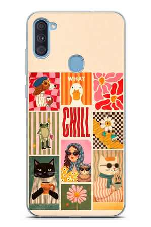 Samsung Galaxy A11-M11 Uyumlu Cool Chill Krem Pop Art Kolaj Baskılı Silikon Kılıf